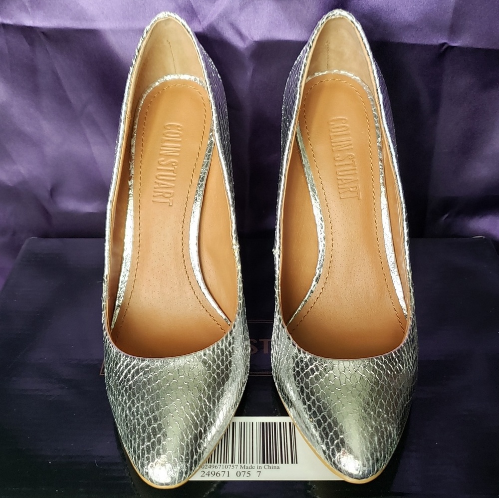 Colin Stuart silver snake skin texture 4" heels - Picture 4 of 7